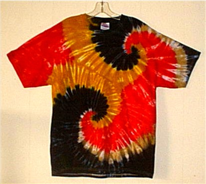 A very unique combination of Marigold, Jet Black, Fire Red, and Camel make this tie-dye perfect for Gypsies everywhere.